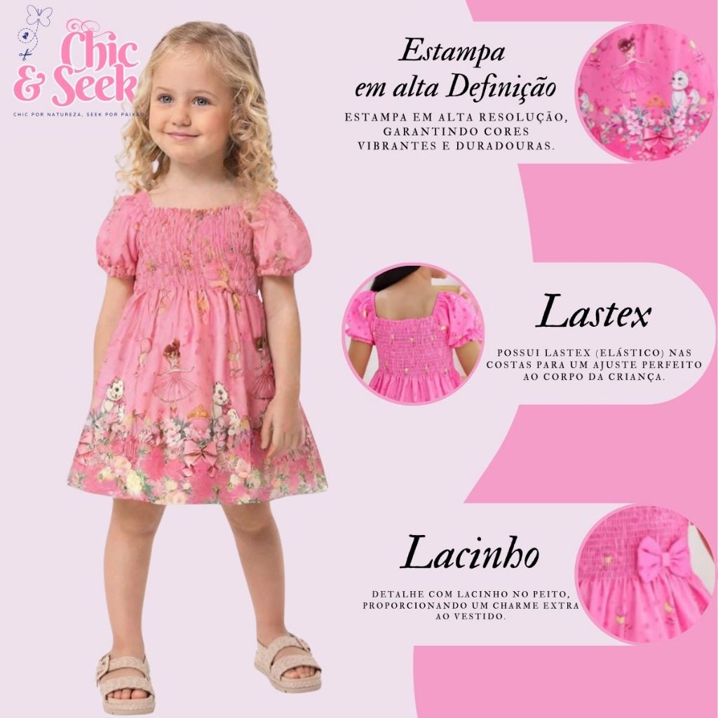 Vestido Infantil Estampa Ciganinha Personagem Gata Bailarina