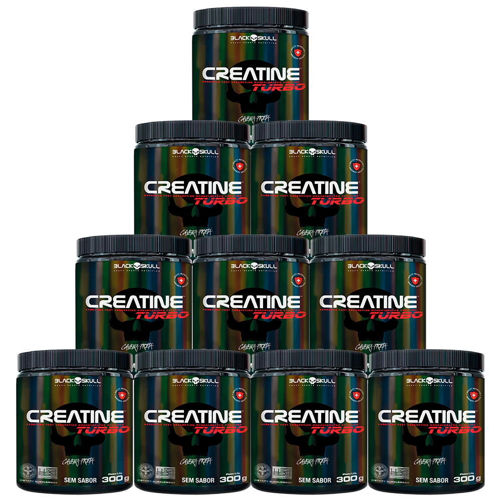 Black Skull Kit 10x Creatine Turbo Pote 300g Cada (Creatina Caveira Preta)