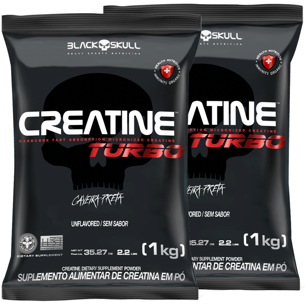 Black Skull Kit 2x Creatine Turbo Refil 1kg Cada (Creatina Caveira Preta)