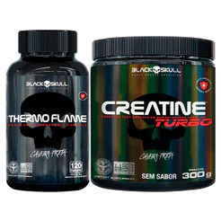 Black Skull Kit Creatine Turbo Pote 300g + Thermo Flame 120 Tabletes (Creatina Caveira Preta)