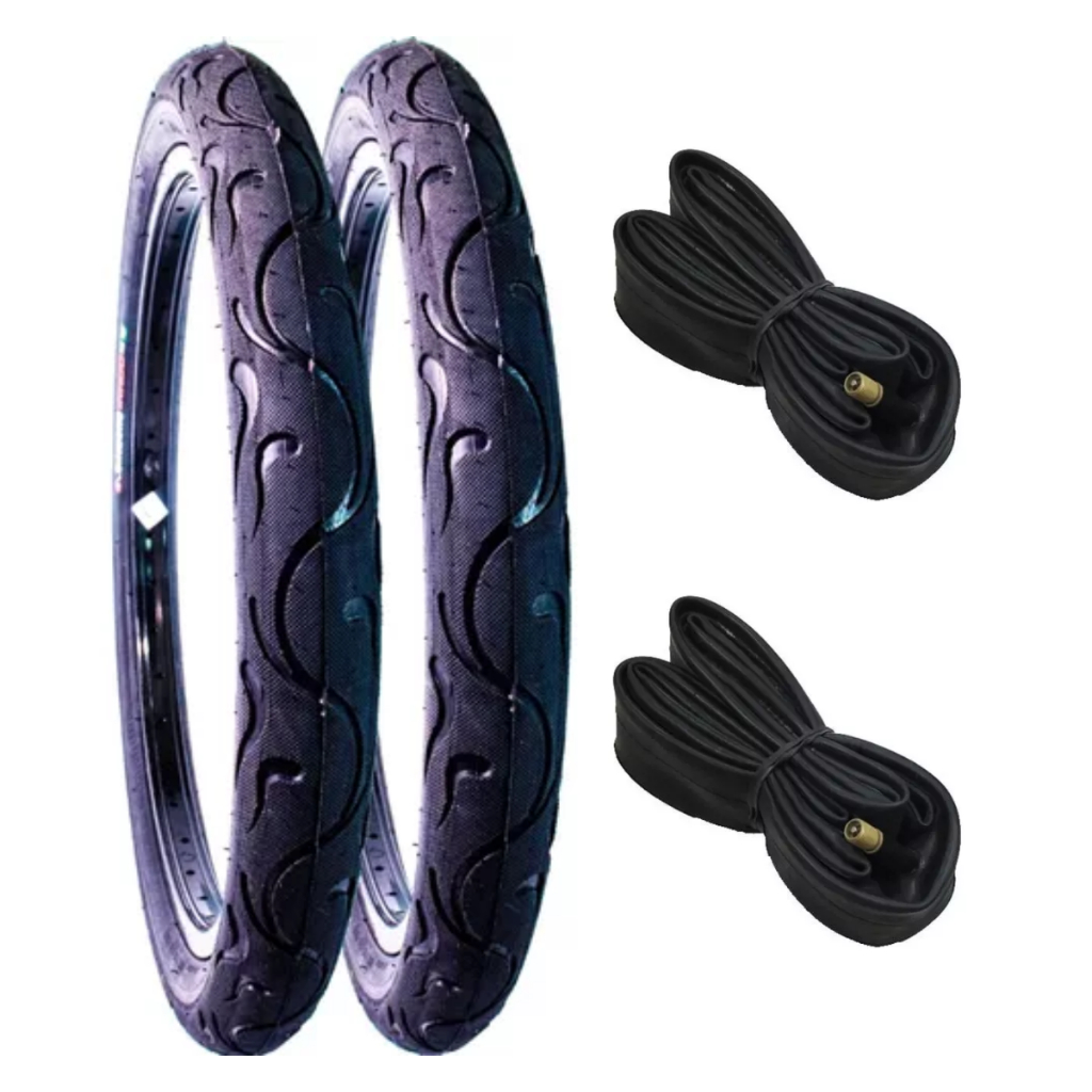 Par Pneu Bicicleta Flame Aro 20 X 2.125 Super Power Slick Balão + 2 Camaras