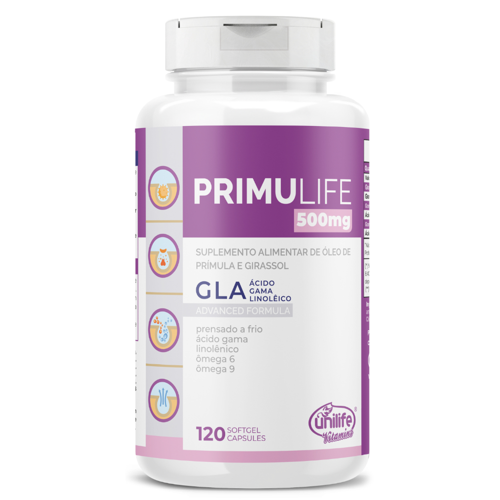 Óleo Prímula Girassol Unilife Primulife Gla Ácido Gama Linolêico Ômega 6 Ômega 9