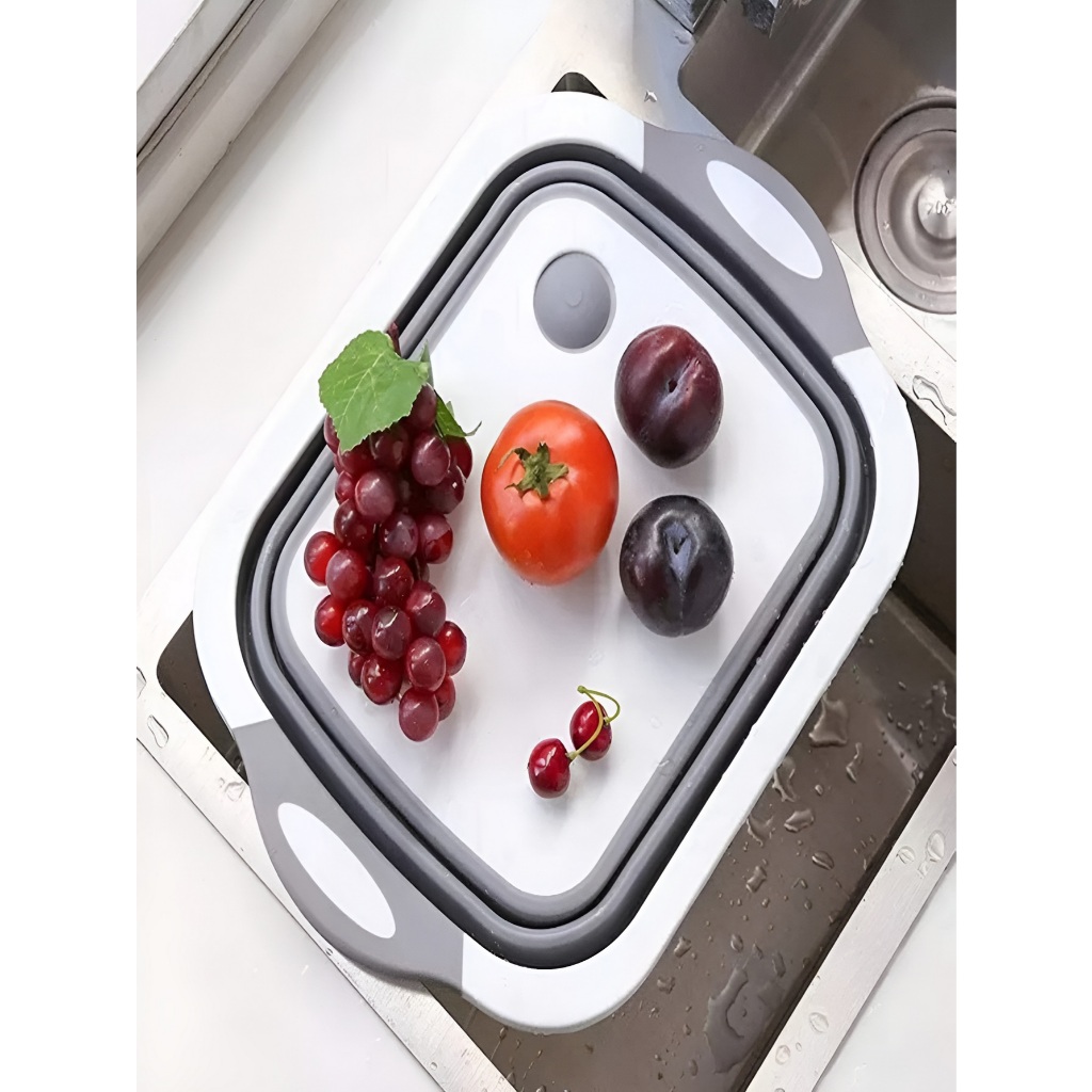 Escorredor E Tabua Cesta De Alimentos Dobrável Retrátil Silicone 3 Em 1 Multifuncional Cozinha