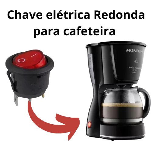 Botão | Chave Liga Desliga Com Lâmpada Vermelha P/ Cafeteira