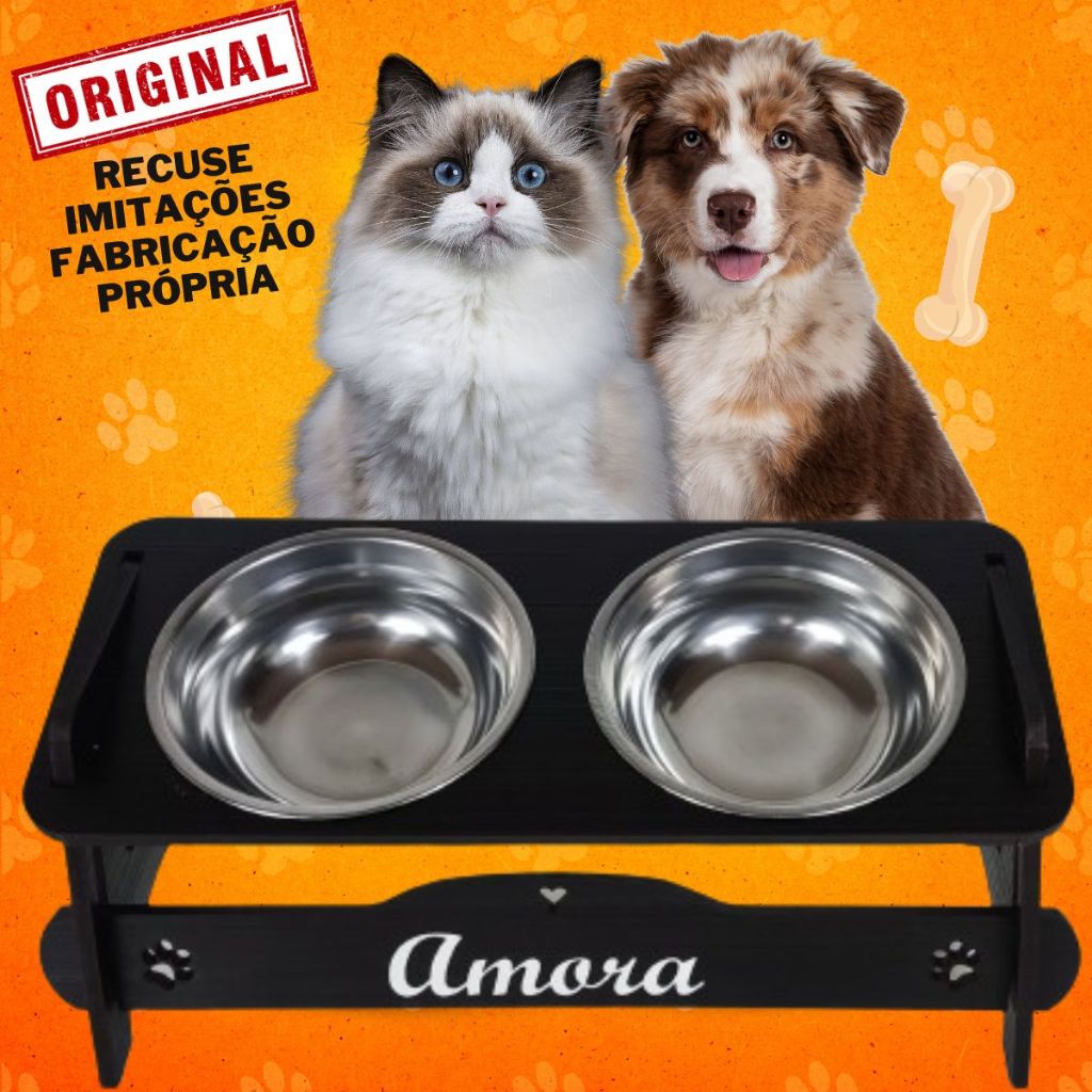 Comedouro PERSONALIZADO inclinável  com TAMPAS Pet Cão e Gato