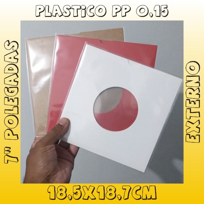 200 Plásticos "100 Externos 18,7x18,5cm 0,15 e 100 Internos 18x18cm 0,06" p/ Compactos 7 Polegadas "Discos de Vinil"