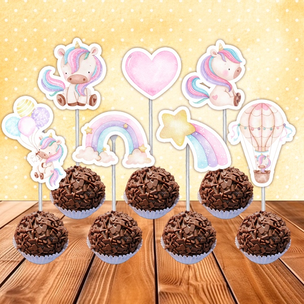 Toppers Tags Docinhos Unicornio Aquarela