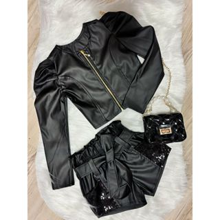 Conjunto Jaqueta e Shorts PAETÊ Corino Fake Infantil 02 ao 10 Anos Meninas em Oferta na Shopee