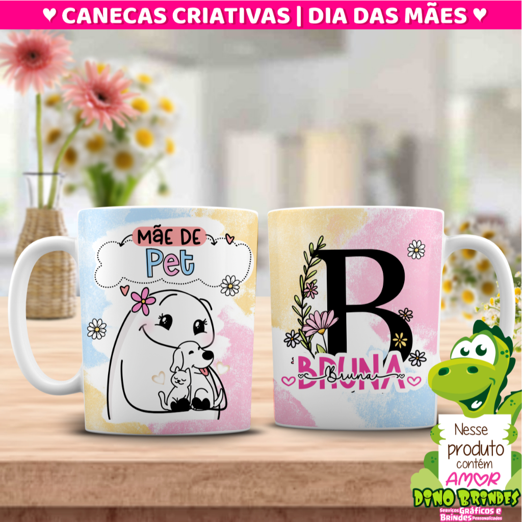 Caneca Mãe de Pet / Mãe de Gatinho / Mãe de Doguinho – Dia das Mães 🌸