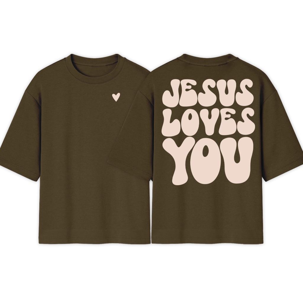 Camiseta Estampada Oversized Jesus Loves You Nova Tendência