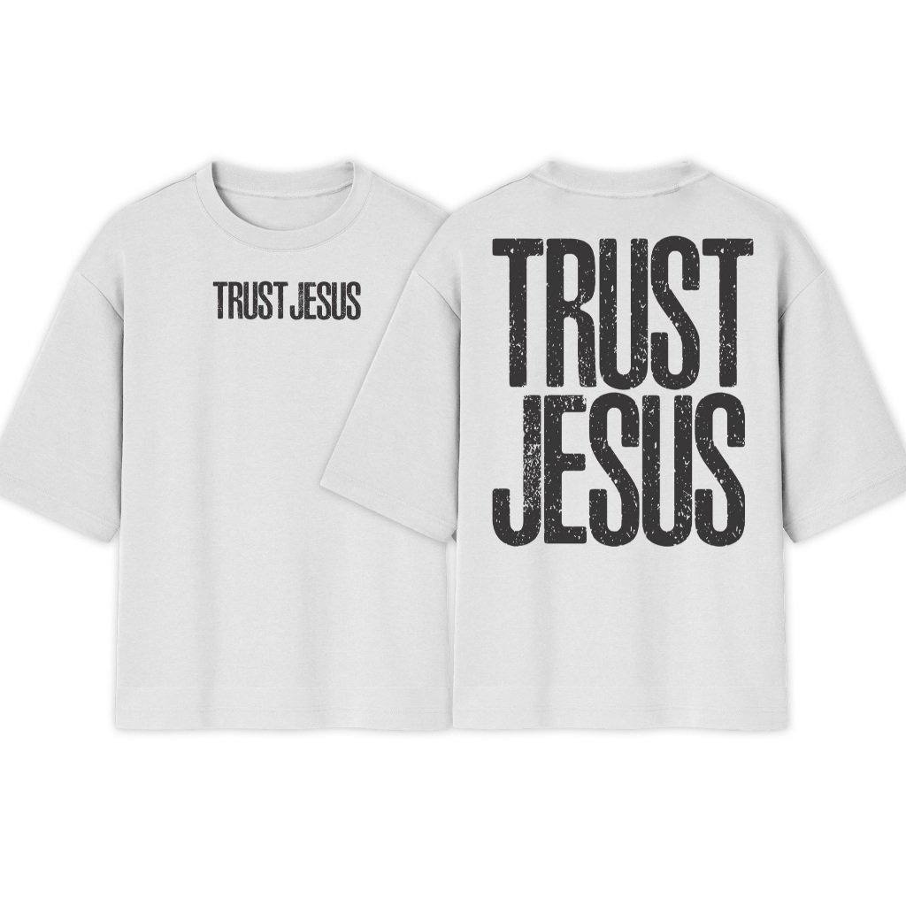 Camiseta Oversized Estampada Trust Jesus Lançamento