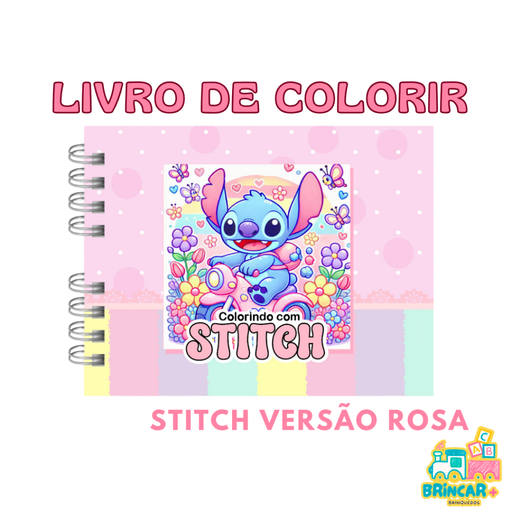 Livro de Colorir Stitch Rosa 50 Folhas Caderno de Desenho Holográfico Capa Dura