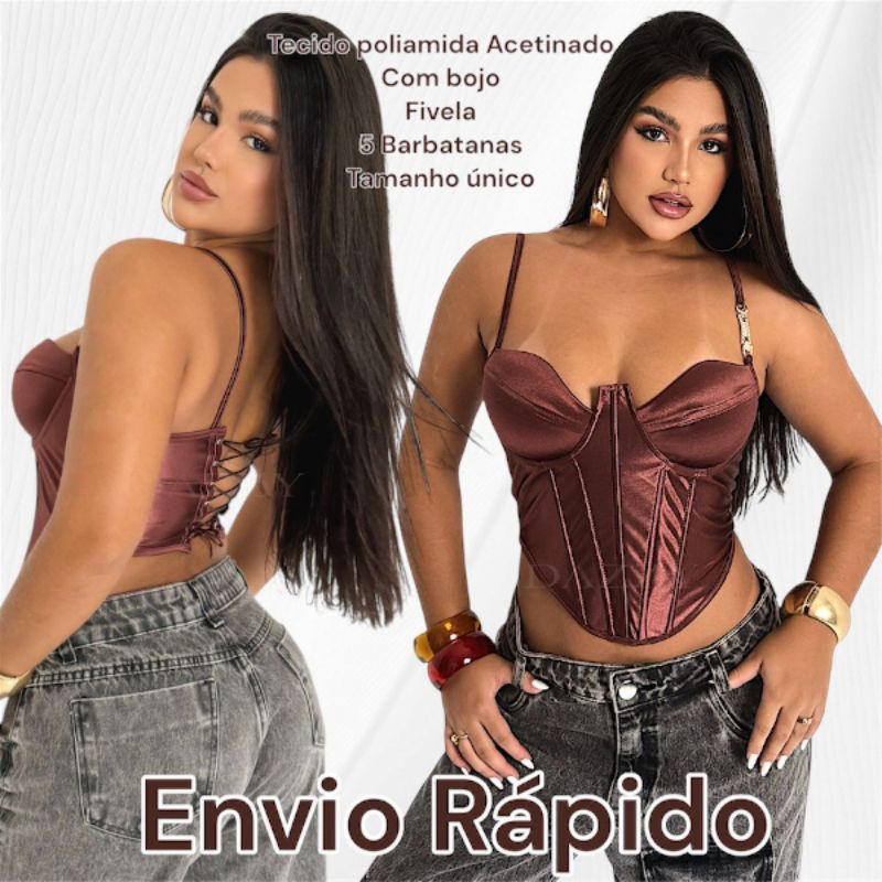Corset Acetinado com alça de ferro Regulagem Nas Costas em Oferta na Shopee