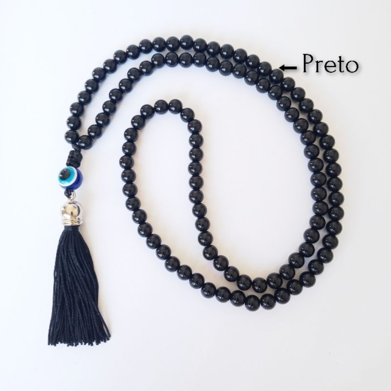 Imagem Japamala 108 Contas Pérola Negra ( Plástico ) Com Meru Olho Grego 12MM Rosário Budista Ref:121