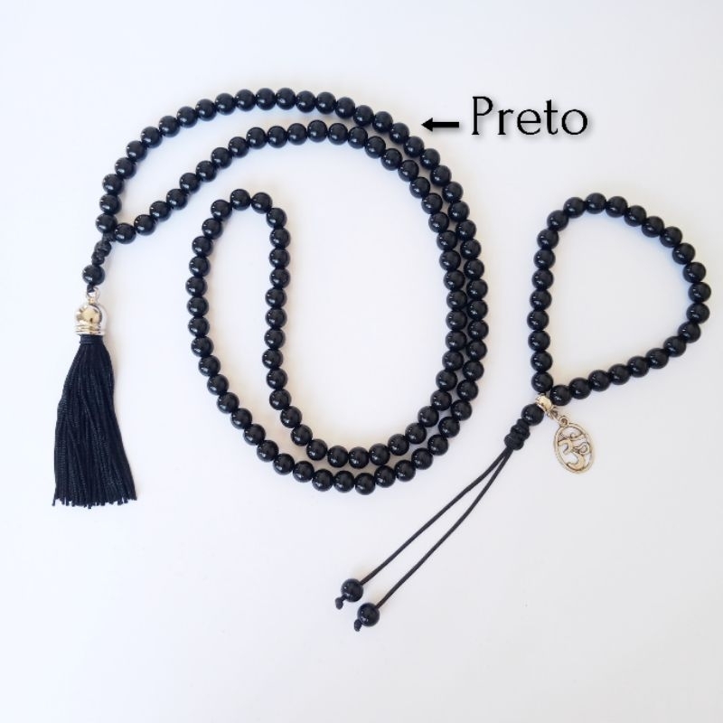 Imagem Japamala 108 Contas Pérola Negra (Plástico) + Pulseira 27 Contas Rosário Budista Meditação Ref:01