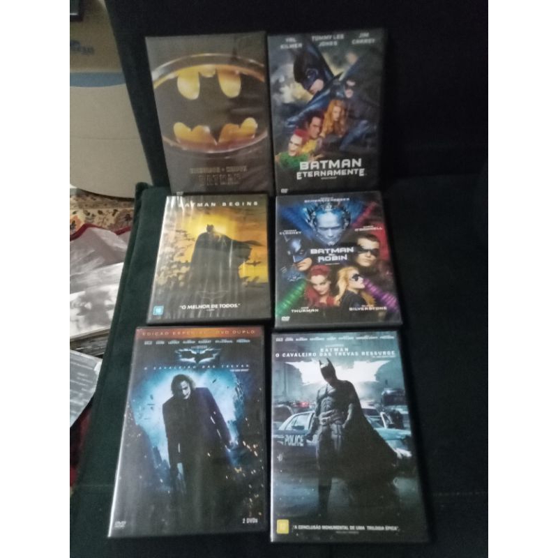 6 DVDs Batman Tim Burton primeiro Eternamente Robin Begins Cavaleiro das Trevas duplo e Ressurge