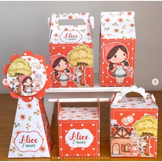 KIT FESTA CHAPEUZINHO VERMELHO Personalizado pegue e Monte Lembrancinhas - Aniversário - Caixinha