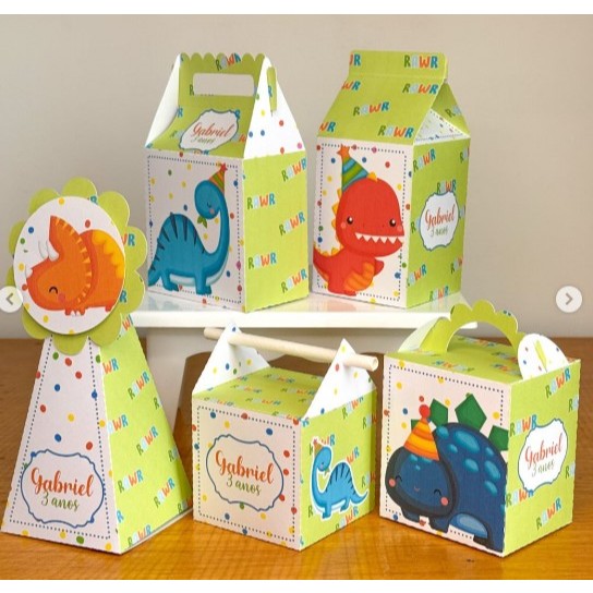 KIT FESTA DINOSSAUROS  BABY 2.0/ Personalizado pegue e Monte Lembrancinhas - Aniversário - Caixinha - papel