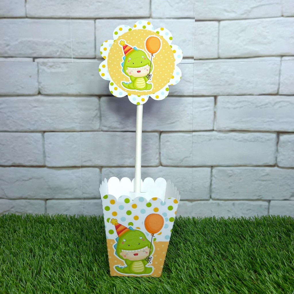 Kit de Centro de mesa Dino Baby | Arranjo Enfeite Cachepô | Lembrancinha | Festa | Personalizado PEGUE EMONTE