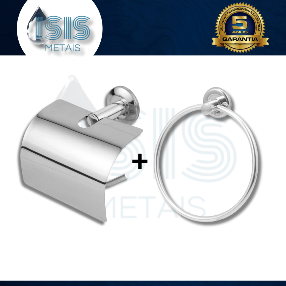 KIT 2 PEÇAS DE ACESSÓRIOS PARA BANHEIRO SUPORTE PARA PAPEL HIGIÊNICO E PORTA TOALHA DE ROSTO ARGOLA em Oferta na Shopee