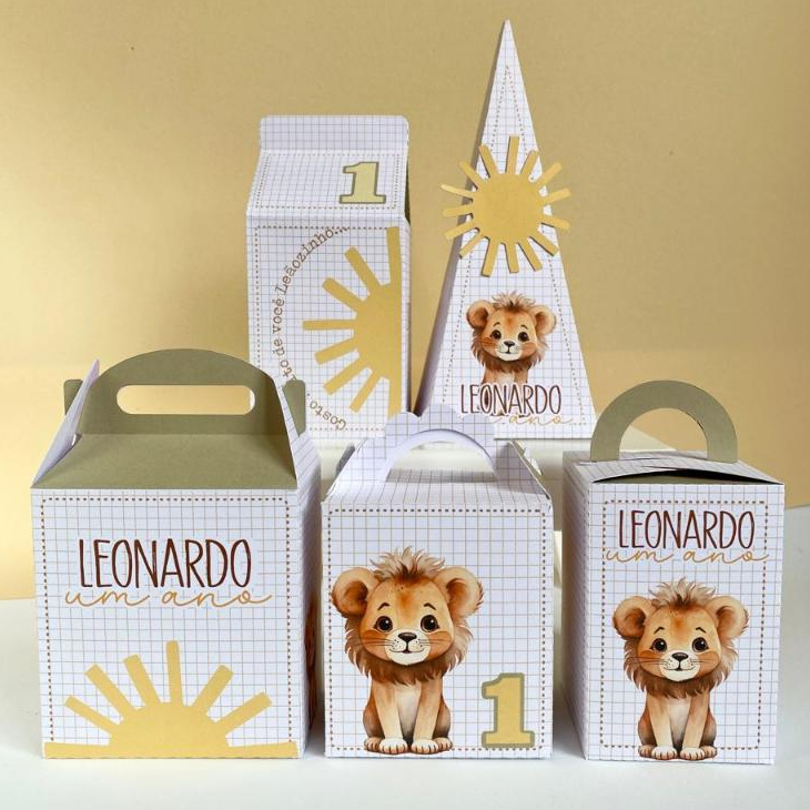 Kit Festa Leão Leãozinho Personalizados | Pegue e Monte | Caixinhas e Lembrancinhas