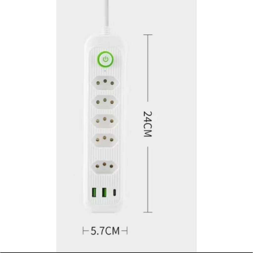Régua de Energia 5 Tomadas + 2 USB + Tipo-C | Cabo 2m | Bivolt com Botão ON/OFF – Carregue Tudo com Segurança! em Oferta na Shopee