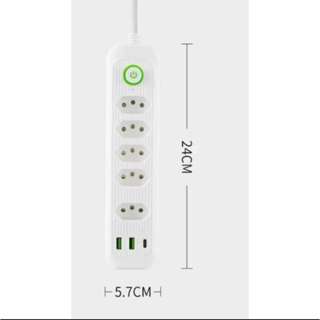 Régua de Energia 5 Tomadas + 2 USB + Tipo-C | Cabo 2m | Bivolt com Botão ON/OFF – Carregue Tudo com Segurança! em Oferta na Shopee
