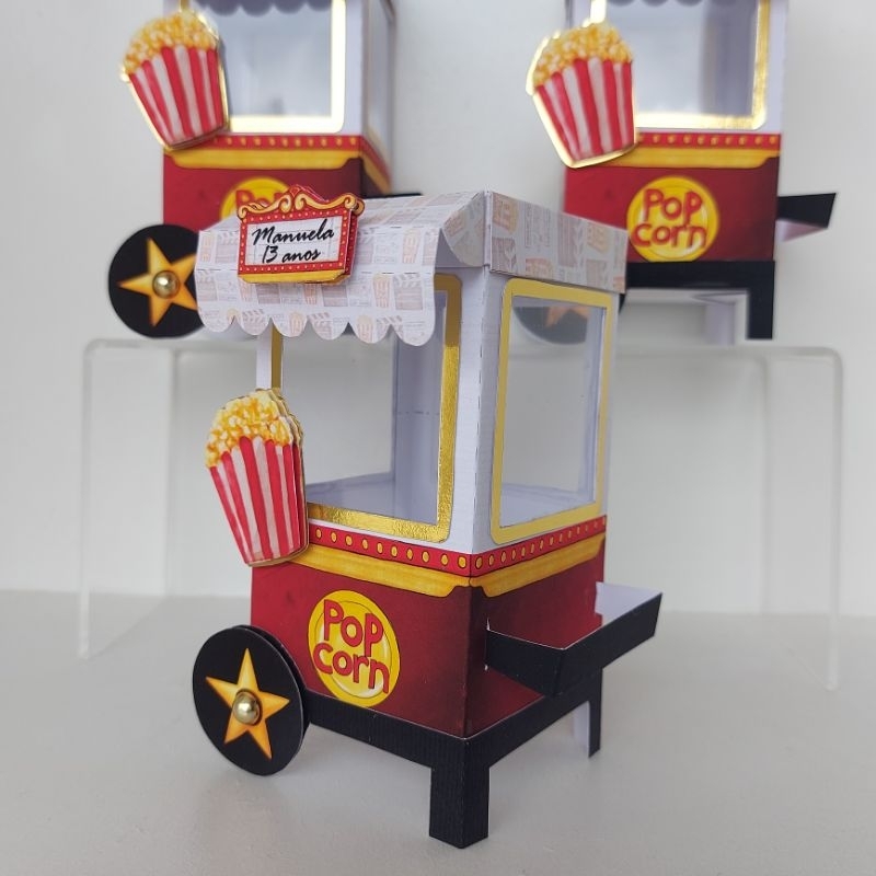 Caixa Carrinho de Pipoca  - Cinema - Festa Infantil - Lembrancinhas - Caixinhas Personalizadas - Papelaria Personalizada