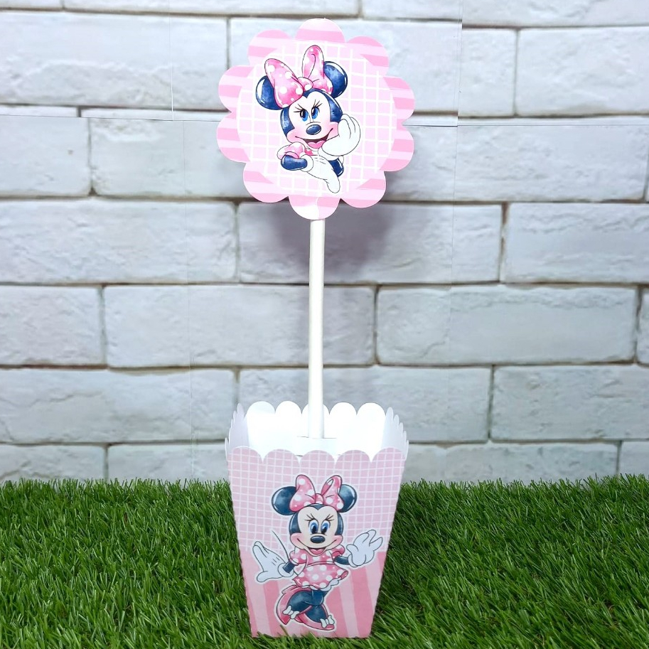 Kit de Centro de mesa Minnie Rosa | Arranjo Enfeite Cachepô | Lembrancinha | Festa | Personalizado PEGUE EMONTE