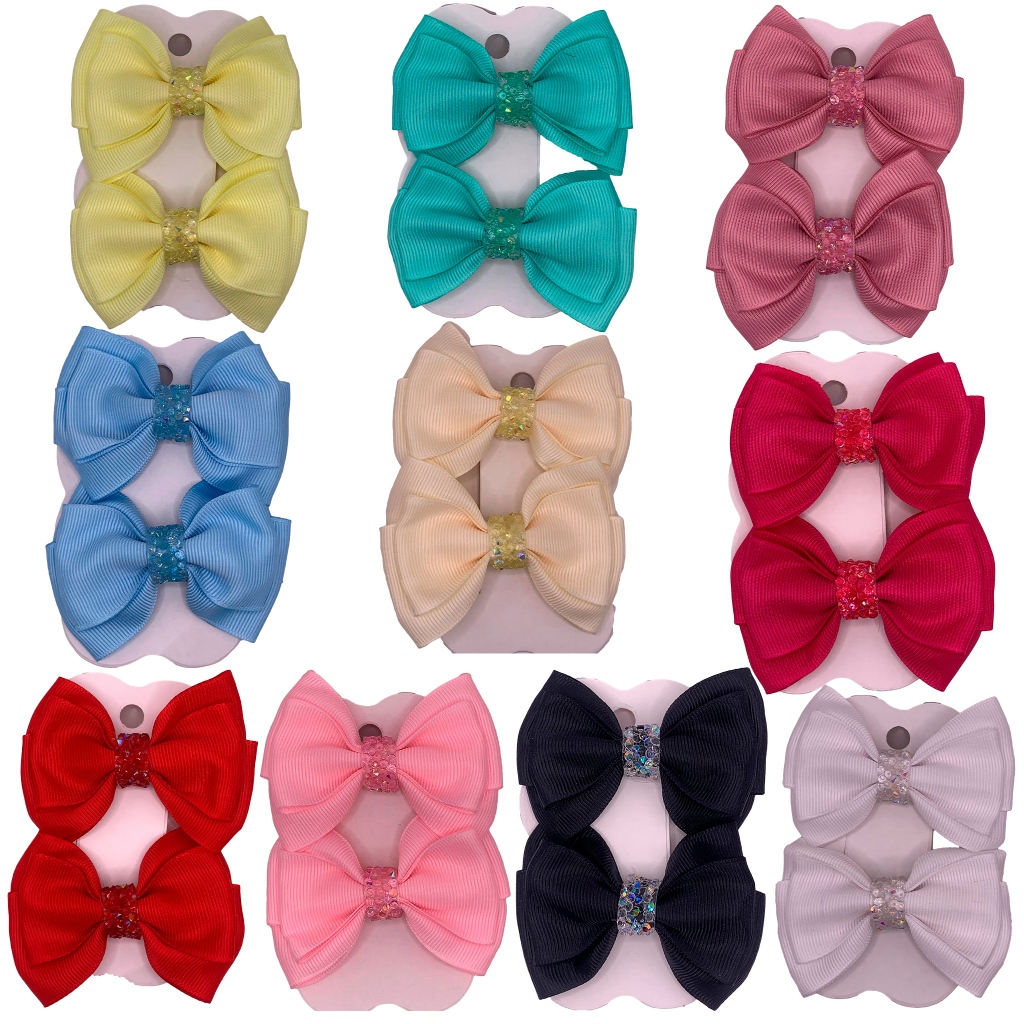Kit com 10 ou 6 Pares de Laços Infantis – Fita Gorgurão Colorida no Bico de Pato