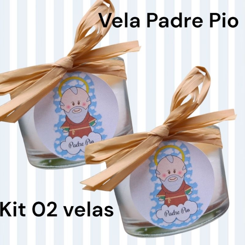 kit 02 velas católica São Padre pio milagroso orar novena terço rezar presente lembrancinha