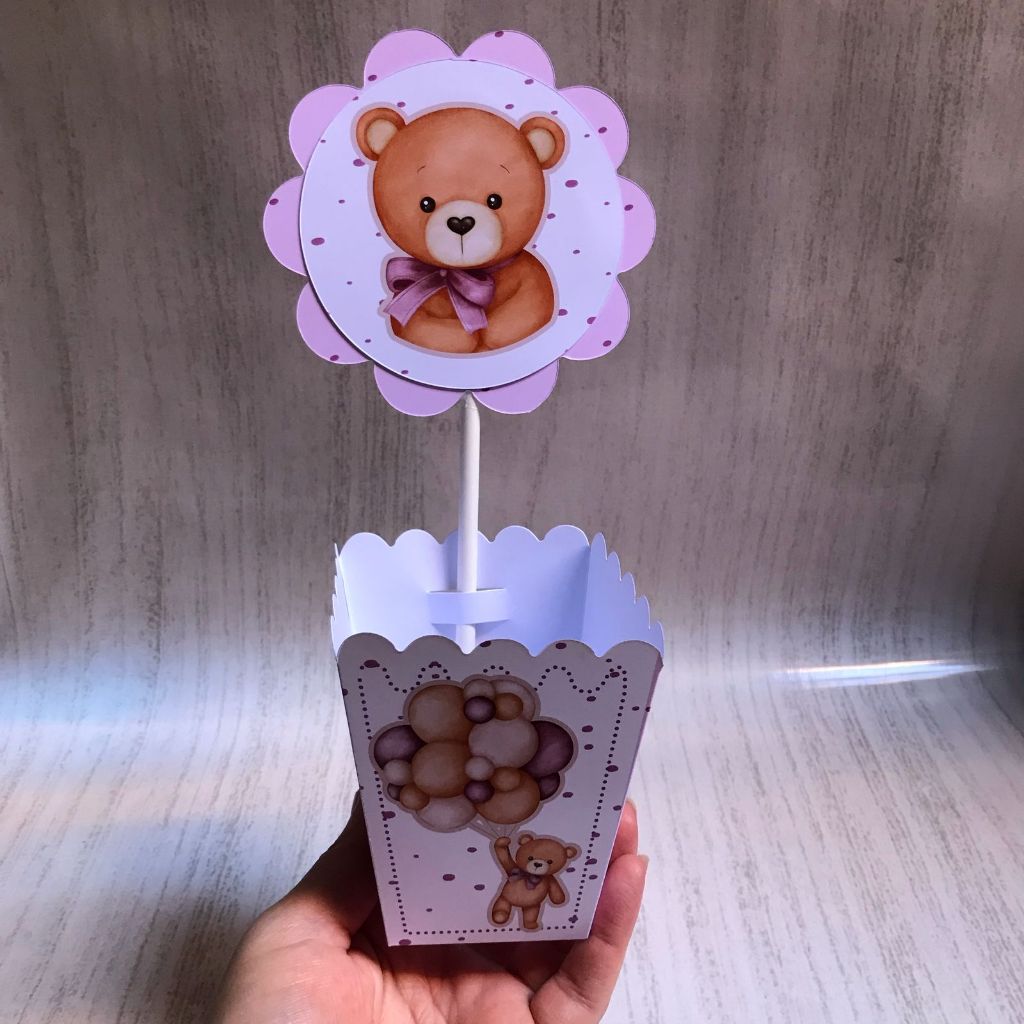 Centros de mesa Chá de Bebê Ursinha Rosa Personalizado com Nome | Cachepot Festa Infantil Chá Aniversário Decoração