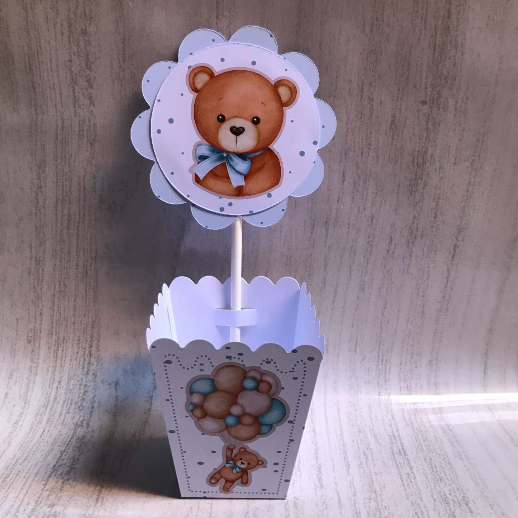 Centros de mesa Chá de bebê Ursinho Azul Personalizado com Nome | Cachepot Festa Infantil Chá Aniversário Decoração