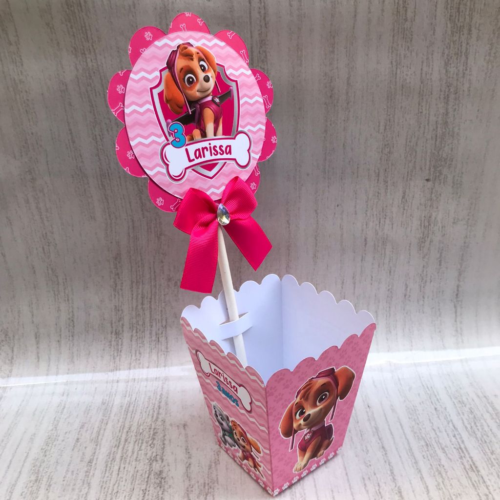 Centros de mesa Skye Patrulha Canina Rosa Personalizado com Nome | Cachepot Festa Infantil Chá Aniversário Decoração