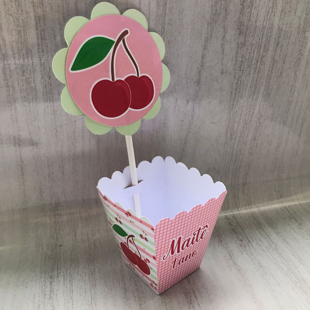Centros de mesa Cerejinha Personalizado com Nome | Cachepot Festa Infantil Chá Aniversário Decoração
