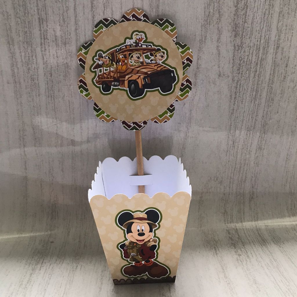 Centros de mesa Mickey Safari Personalizado com Nome | Cachepot Festa Infantil Chá Aniversário Decoração