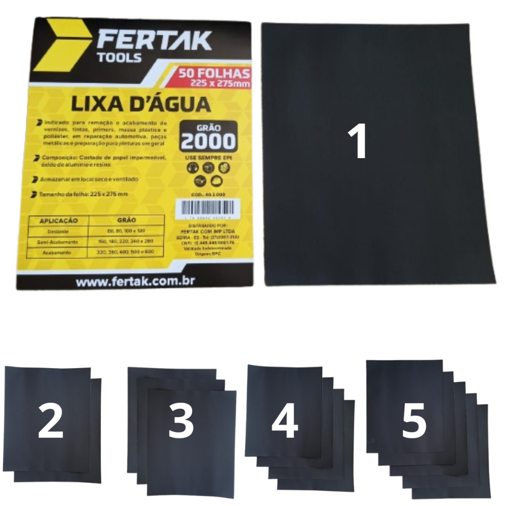 Lixa 2000 D'água Grão kit 1 à 5 folhas Polimento Lixamento Acabamento Superfície fina Farol Plástico em Oferta na Shopee