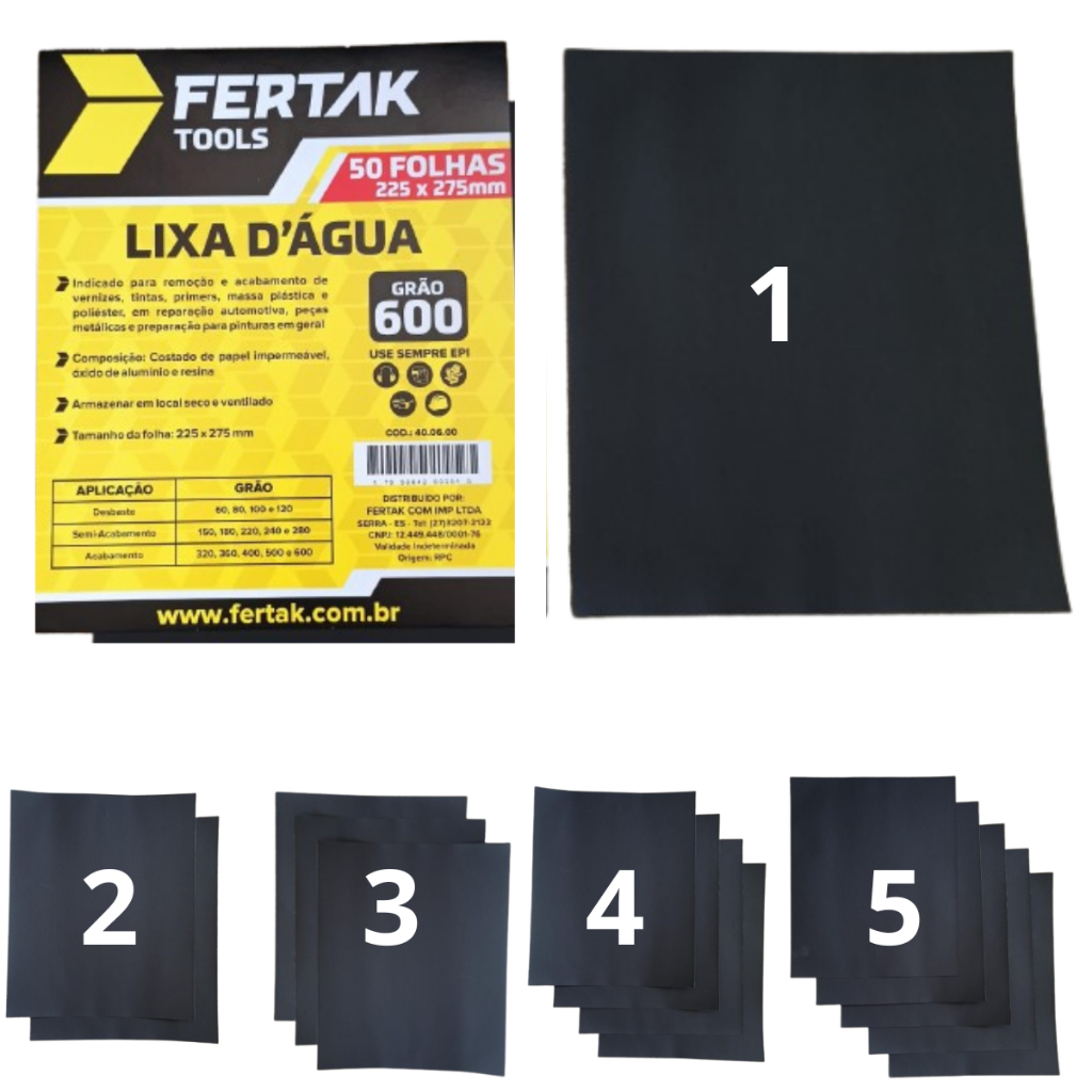 Lixa 600 D'água Grão kit 1 à 5 Folhas Polimento Lixadeira Acabamento Preparo Riscos Papel Plásticos em Oferta na Shopee