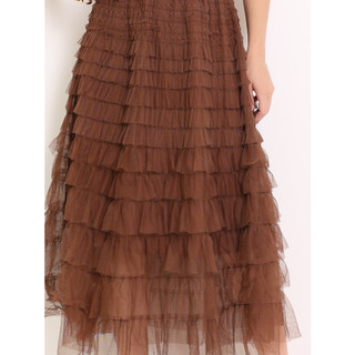 saia de tule midi com babado e elastico na cintura 041纯色蛋糕裙