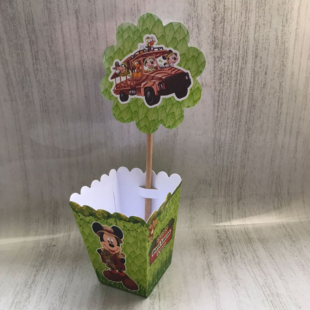 Centros de mesa Mickey Safari Personalizado com Nome | Cachepot Festa Infantil Chá Aniversário Decoração