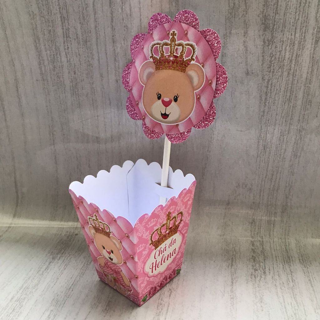 Centros de mesa Ursinha Princesa Personalizado com Nome | Cachepot Festa Infantil Chá Aniversário Decoração