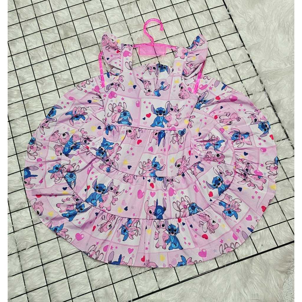 Vestido Stitch Longo Estampado – Cores Vibrantes – Moda Feminina - Infantil em Oferta na Shopee