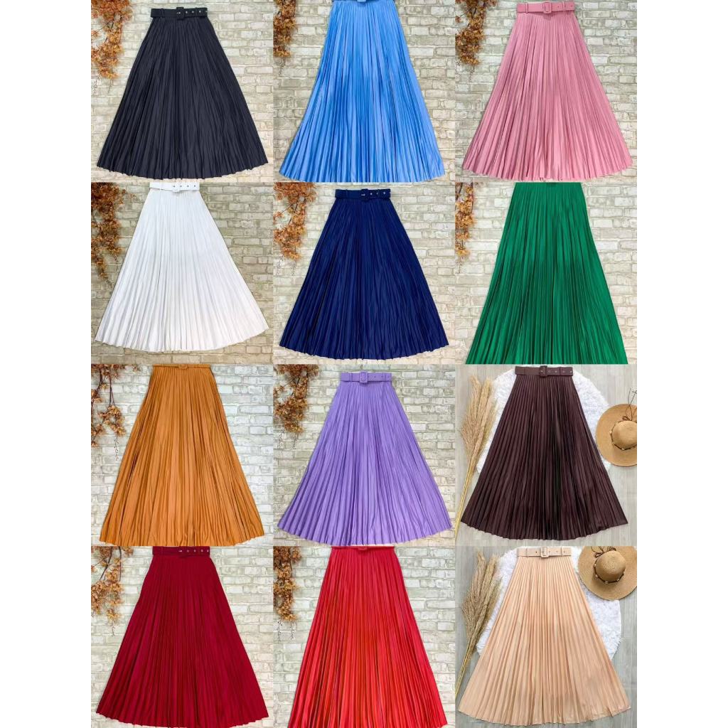 Saia Longa Plissada Com Cinto Lisa Com Forro Moda Evangelica -054 em Oferta na Shopee