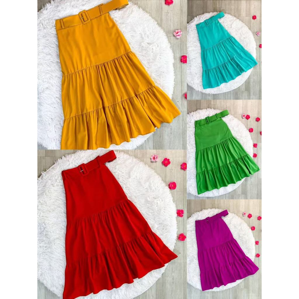Saia 3 Marias Lisa Com Cinto Com Forro Moda Evangelica -055 em Oferta na Shopee