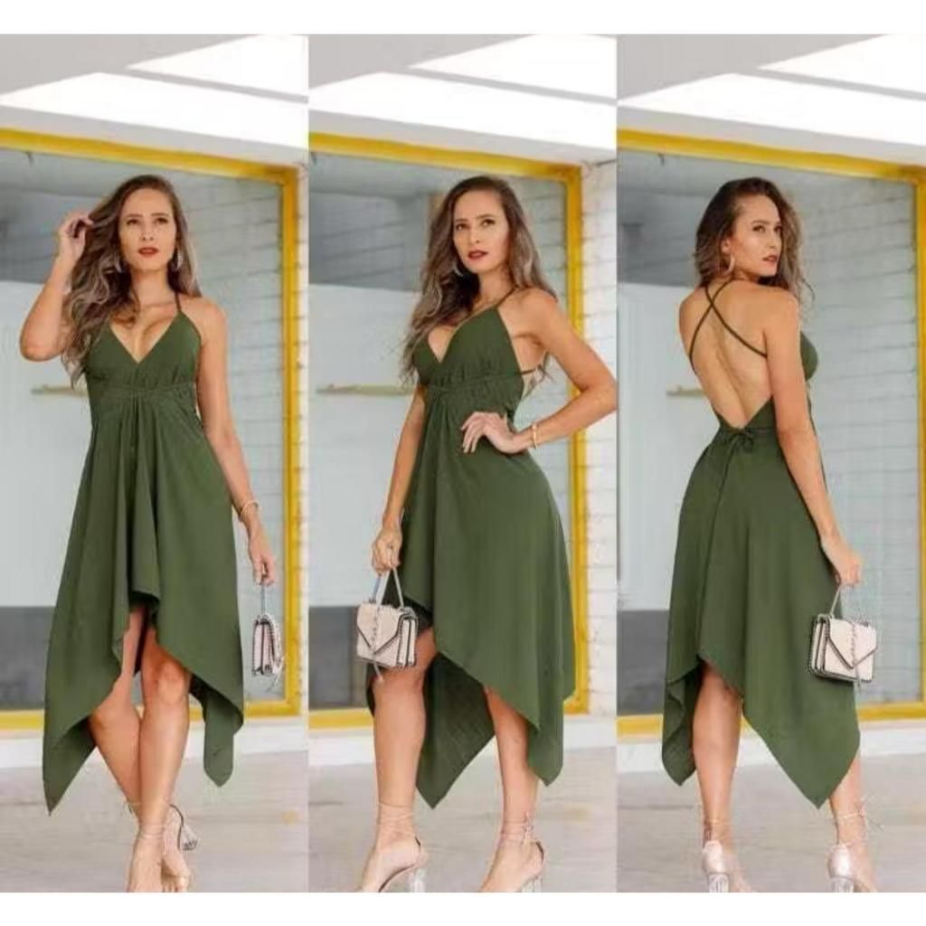 Vestido Casual Envelope Feminino Multiformas Básico Bico Pontas Roupa Amarrar Moda Super Fashion em Oferta na Shopee