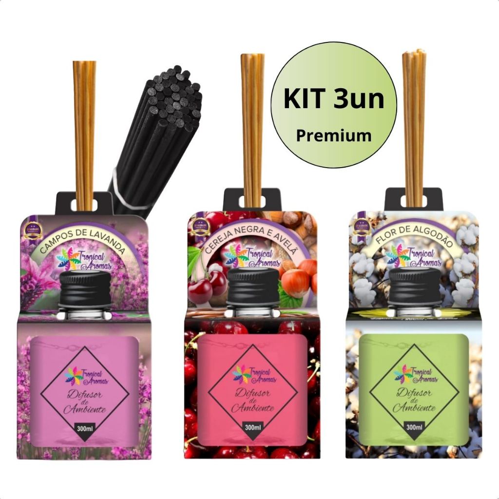 Kit 3 Aromatizador de Ambiente Vareta 300ml Premium