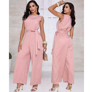 Macacão Feminino longo  Alfaiataria con Cinto de Amarração em Oferta na Shopee