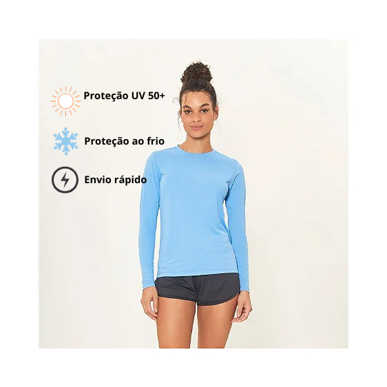 camisa proteção solar feminina uv lisa - segunda pele. proteção uv cores blusa lisa - uv fator 50+