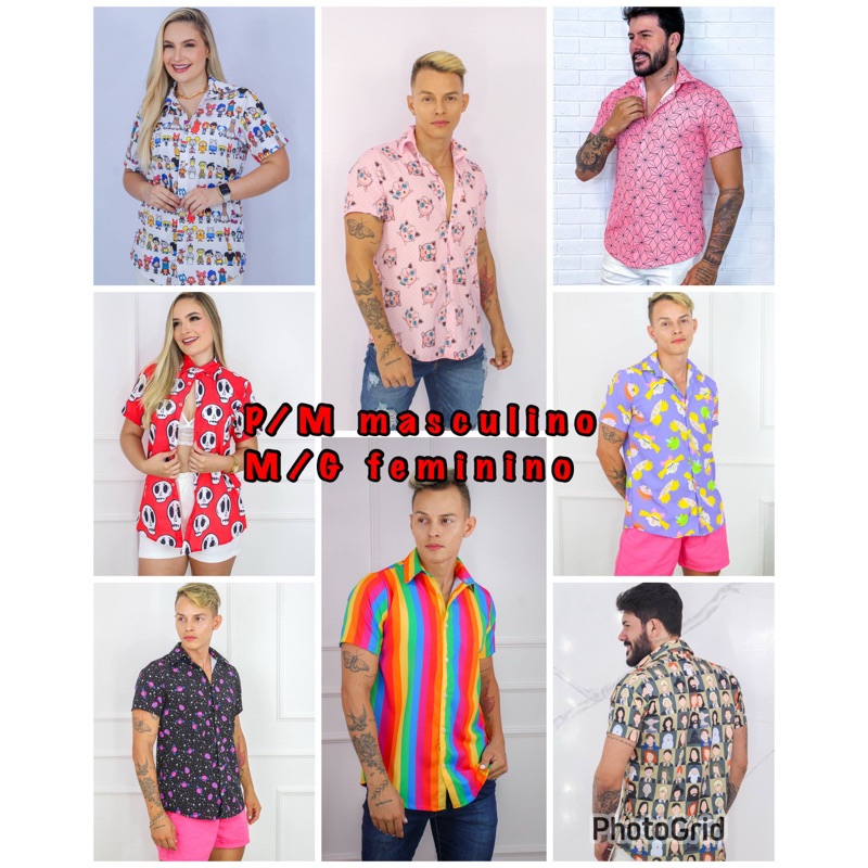 Camisaria camisa botões personagens estampas diversas SLIM TAMANHO UNICO unissex
