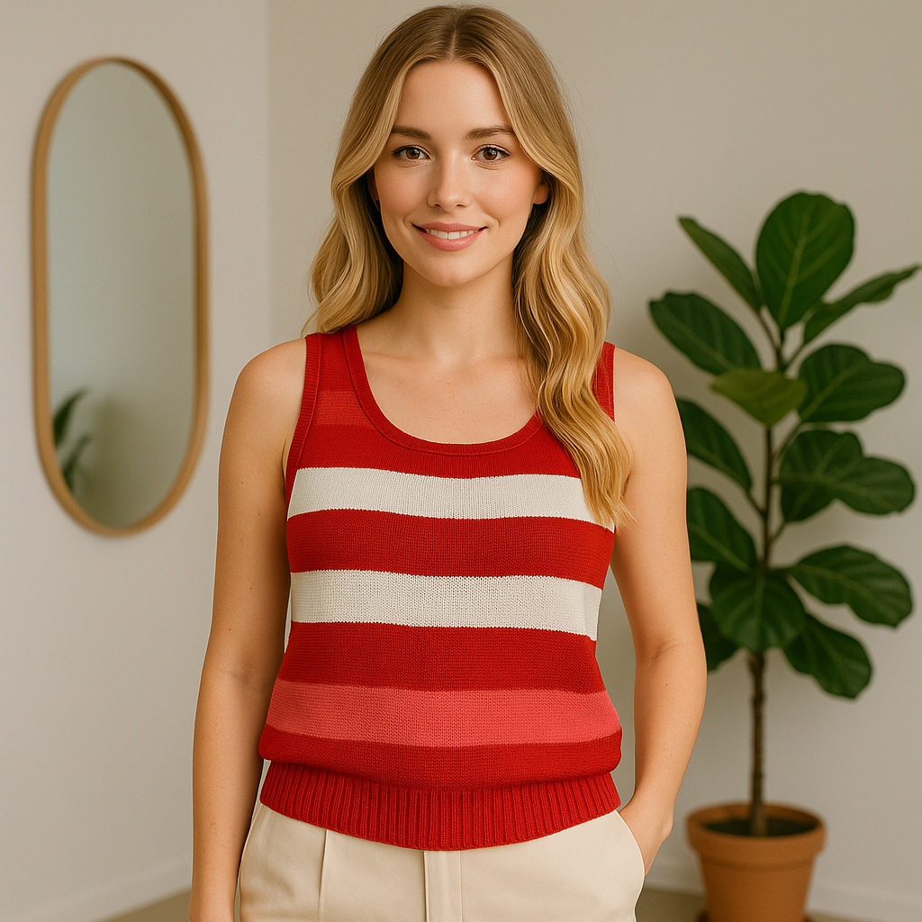 Blusa de Tricô/ Tricot básica regata moda feminina verão listrada